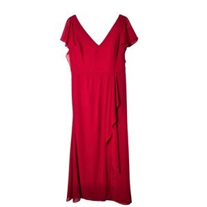CELEBRATE DB STUDIO Red Flutter Sleeve Evening Dress with Cascade